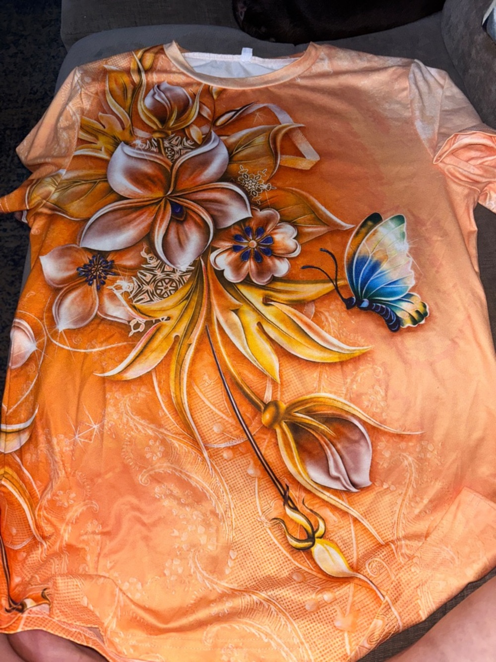 Orange Floral Butterfly Graphic Tee